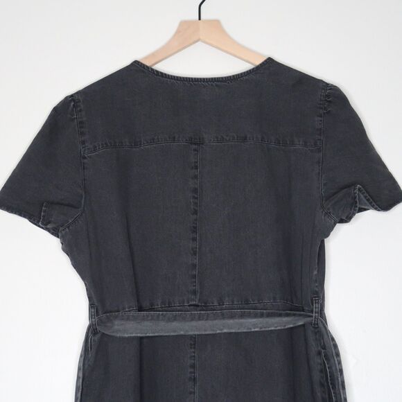 ASOS Womens Wrap Midi Dress Size 16 Black Gray Denim Preppy Minimalistic Classic - Picture 10 of 11